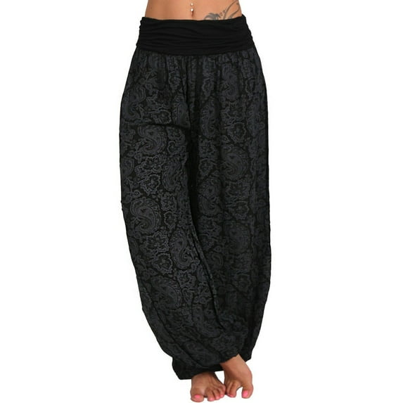 Women's Plus Size Pants Boho Casual Pants Women Button Harem Loose Leg Pants Pocket Wide Print Casual Pants Women Black XXL