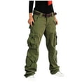 thumbnail image 1 of Women's Plus Size Pants Trendy Casual Cargo Pants with Pockets High Waisted Loose Wide Leg Sweatpants Casual Baggy Joggers Pants, 1 of 2