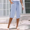 thumbnail image 1 of Women's Plus Size Pants Women'S Cotton And Linen Pocket Elastic Casual Pants Women'S Pants Five Quarter Pants,Blue Women's Plus Size Pants M, 1 of 5