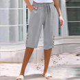 thumbnail image 1 of Women's Plus Size Pants Women'S Cotton And Linen Pocket Elastic Casual Pants Women'S Pants Five Quarter Pants,Gray Women's Plus Size Pants M, 1 of 5