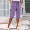 thumbnail image 1 of Women's Plus Size Pants Women'S Cotton And Linen Pocket Elastic Casual Pants Women'S Pants Five Quarter Pants,Purple Women's Plus Size Pants XXXL, 1 of 5