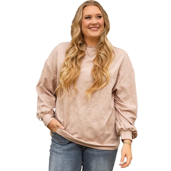 Women's Plus Size Parchment Textured Drop Shoulder Crew Neck Sweatshirt - [ZhiHiMeRi] | (US 14W-16W)1X