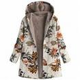 thumbnail image 1 of Women's Plus Size Patchwork Sherpa Fleece Lined Hooded Jacket Fluffy Winter Ethnic Style Warm Outwear with Pockets, 1 of 2