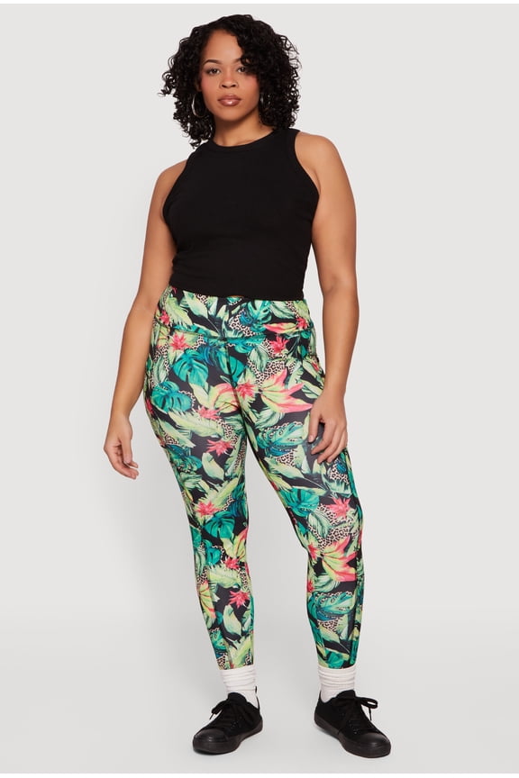 Women's Plus Size Patterned Leggings with Cell Phone Pockets