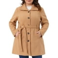 thumbnail image 1 of Agnes Orinda Women's Plus Size Pea Coat Single Breasted Overcoat Lapel Long Sleeves Belt Winter Outerwear with Pockets 2X Camel, 1 of 6