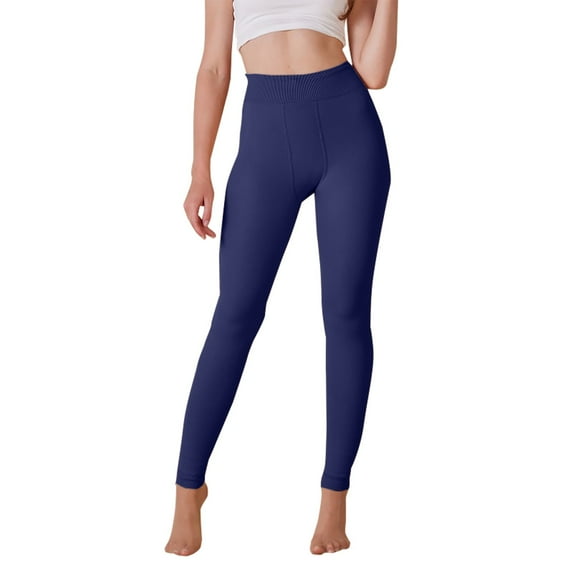 Women's Plus Size Pearl Fleece Leggings, Thickened Thermal Fleece Lined Winter Tights with High Elasticity, Warm Comfortable Opaque Stretchable Base Layer Pants for Cold Weather Daily Wear Navy