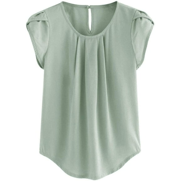 Women's Plus Size Petal Sleeve Blouse - Round Neck Keyhole Back Pleated Top | Yubnlvae | Plus Size Tops for Women Petal Sleeve Solid Color Blouse Curved (Green 3 | 5XL)