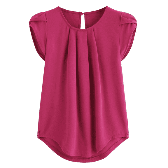 Women's Plus Size Petal Sleeve Blouse - Round Neck Keyhole Back Pleated Top | Yubnlvae | Plus Size Tops for Women Petal Sleeve Solid Color Blouse Curved (Red | L)