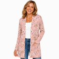 thumbnail image 1 of Women's Plus Size Pink Ditsy Floral Cardigan, Long Sleeve Open Front Tunic with Pockets, 1 of 8