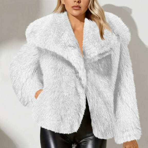 Women's Plus Size Pink Faux Fur Coat Lapel Button Cardigan Long Sleeve Solid Color Fashion Jacket