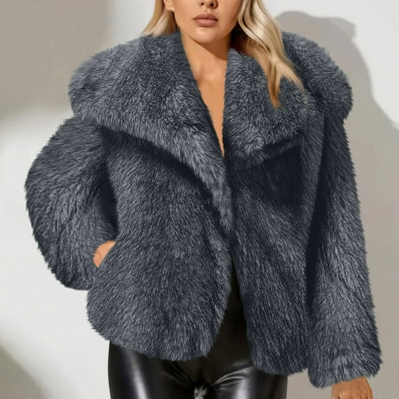 Women's Plus Size Pink Faux Fur Coat Lapel Button Cardigan Long Sleeve Solid Color Fashion Jacket