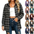 thumbnail image 1 of Women's Plus Size Plaid Jackets Lapel Button Cardigan With No Positioning Shirt Jacket Long Sleeved Top, 1 of 8