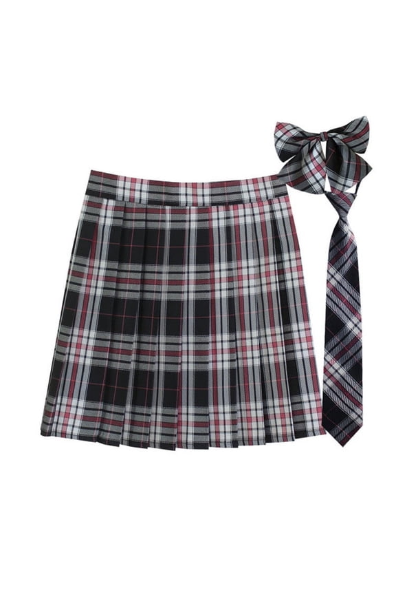 Women's Plus Size Short Plaid Skirt Pleated Retro Uniform Role-Playing Costume