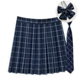 thumbnail image 1 of Women's Plus Size Plaid Pleated Skirt Short Uniform Role Play & Cosplay Under $10 Retro Mini Skirt in Pink Black Navy, 1 of 4