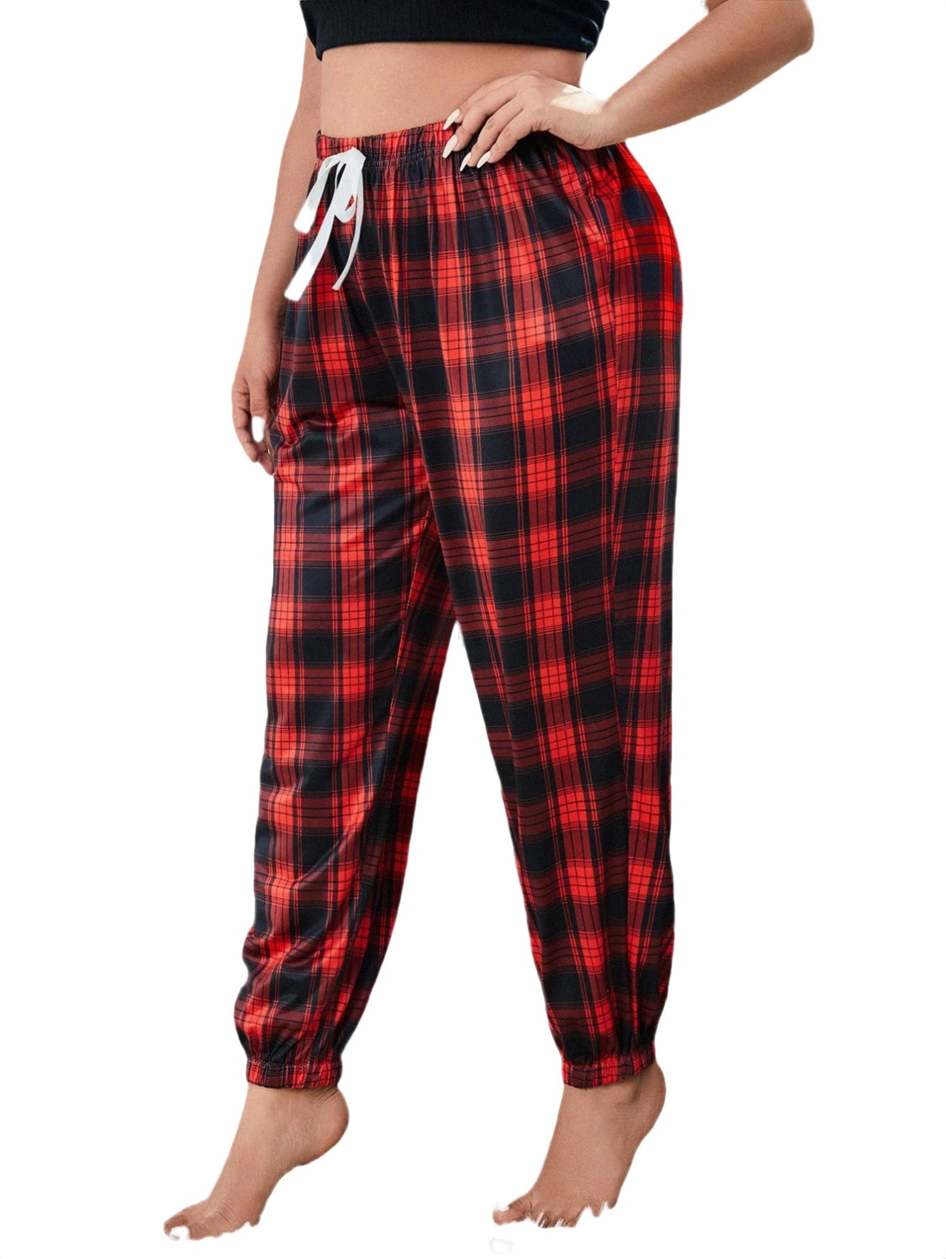 Knot front plaid pants shop