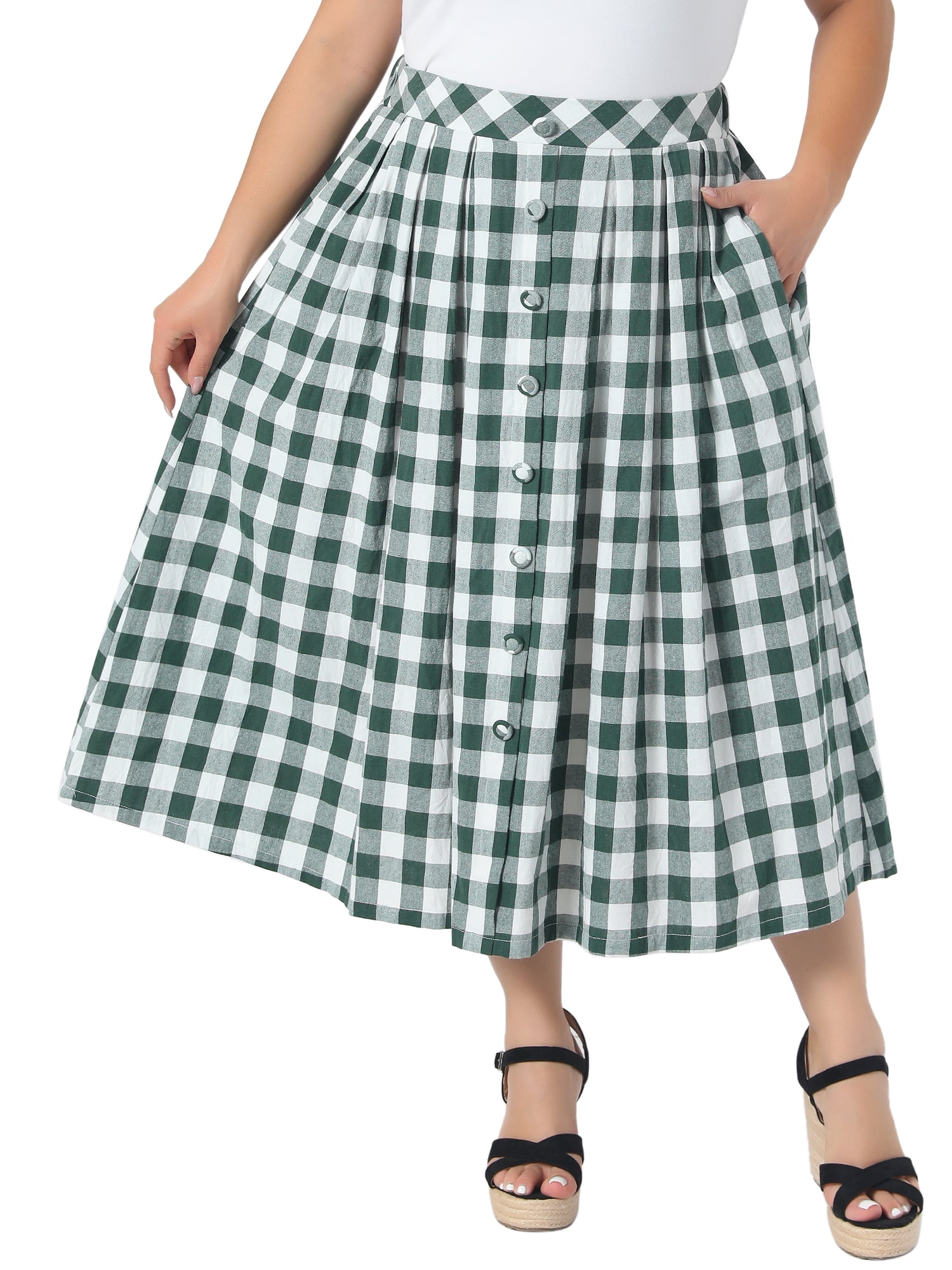 Agnes Orinda Women's Plus Size School College Plaid Skirt Vintage