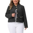 thumbnail image 1 of Agnes Orinda Women's Plus Size Plaid Tweed Blazer Long Sleeve Button Down Elegant Cropped Jacket with Pockets 1X Black, 1 of 5
