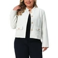 thumbnail image 1 of Agnes Orinda Women's Plus Size Plaid Tweed Blazer Long Sleeve Button Down Elegant Cropped Jacket with Pockets 3X Beige, 1 of 5