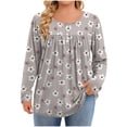 thumbnail image 1 of Women's Plus Size Pleated Henley Blouse - V-Neck Long Sleeve Loose Tunic Top, Soft Stretch Business Casual Dressy Blouse (L-5XL), 1 of 6