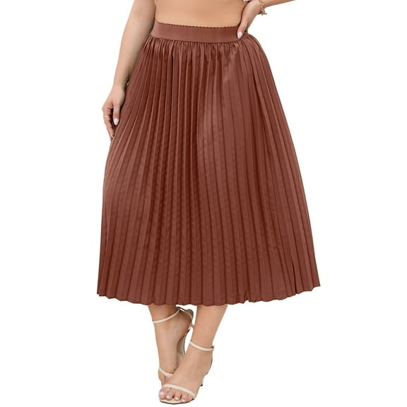 Women's Plus Size Pleated Skirt Casual Chiffon Elastic Waist Boho Skirts Plus Size Midi Skirts