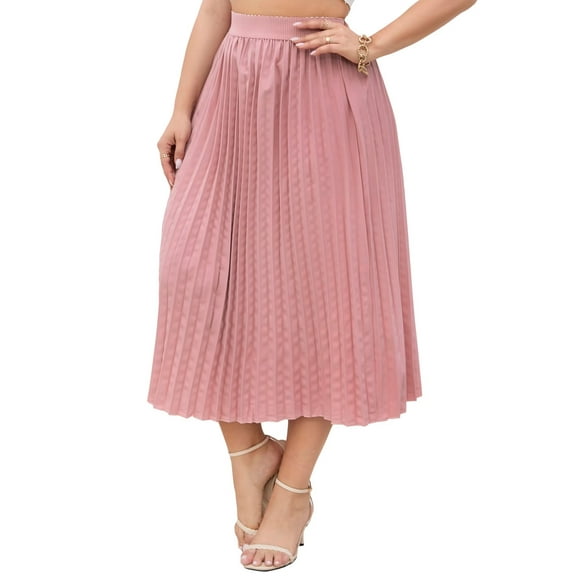 Women's Plus Size Pleated Skirt Casual Chiffon Elastic Waist Boho Skirts Plus Size Midi Skirts