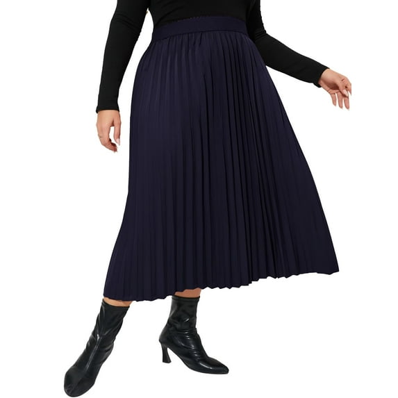 Women's Plus Size Pleated Skirt Casual Chiffon Elastic Waist Boho Skirts Plus Size Midi Skirts