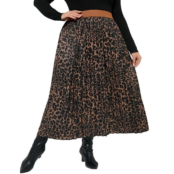Women's Plus Size Pleated Skirt Casual Chiffon Elastic Waist Boho Skirts Plus Size Midi Skirts