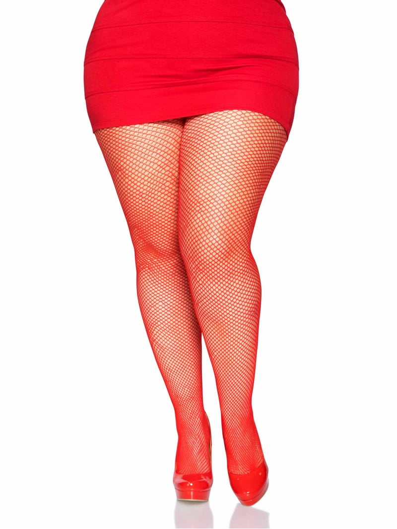 Women's Plus-Size Plus Fishnet Pantyhose, Red, Plus Size