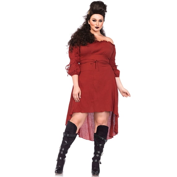 Women's Plus-Size Plus High Low Peasant Dress Costume, Rust, 1X/2X