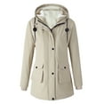 thumbnail image 1 of Women's Plus Size Plush Jacket - Casual Solid Color Hooded with Drawstring, Beige, L, 1 of 6
