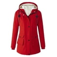 thumbnail image 1 of Women's Plus Size Plush Jacket - Casual Solid Color Hooded with Drawstring, Red, XXL, 1 of 6