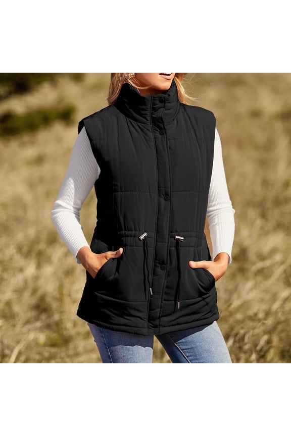 Women's Plus Size Pocketed Fleece Sleeveless Jacket Vest Short Winter Button Solid