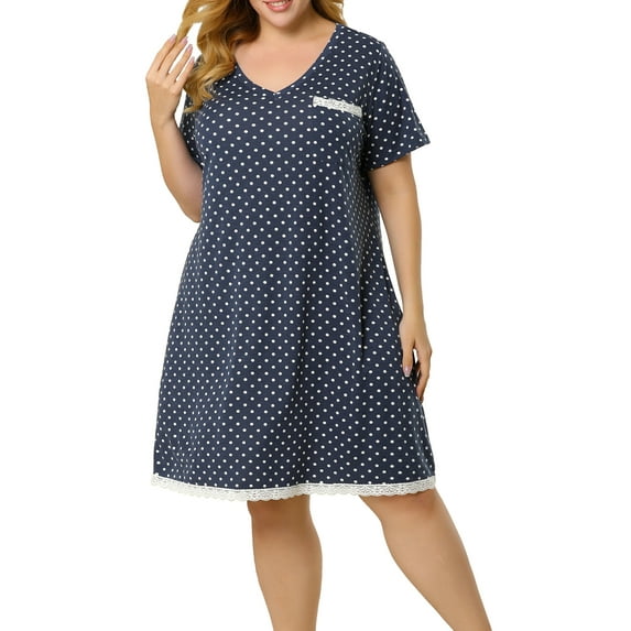 Women's Plus Size Polka Dots Short Sleeve Sleepwear Nightgown