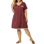 UNIQUE BARGAINS Women's Plus Size Polka Dots Short Sleeve Sleepwear Nightgown