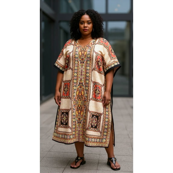 Women's Plus Size Polyester Kaftan Dresses for Women Casual Long Printed Caftan Plus Size Maxi Kimono Ladies Girls Caftans Online by Oussum