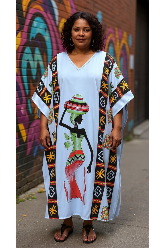 Women's Plus Size Polyester Kaftan Dresses for Women Casual Long Printed Caftan Plus Size Maxi Kimono Ladies Girls Caftans Online by Oussum