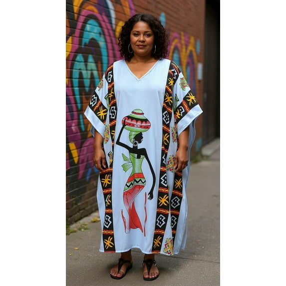 Women's Plus Size Polyester Kaftan Dresses for Women Casual Long Printed Caftan Plus Size Maxi Kimono Ladies Girls Caftans Online by Oussum