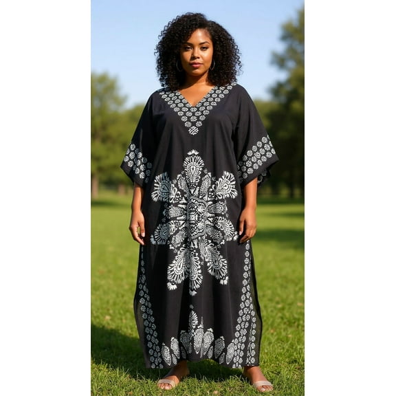 Women's Plus Size Polyester Kaftan Dresses for Women Casual Long Printed Caftan Plus Size Maxi Kimono Ladies Girls Caftans Online by Oussum