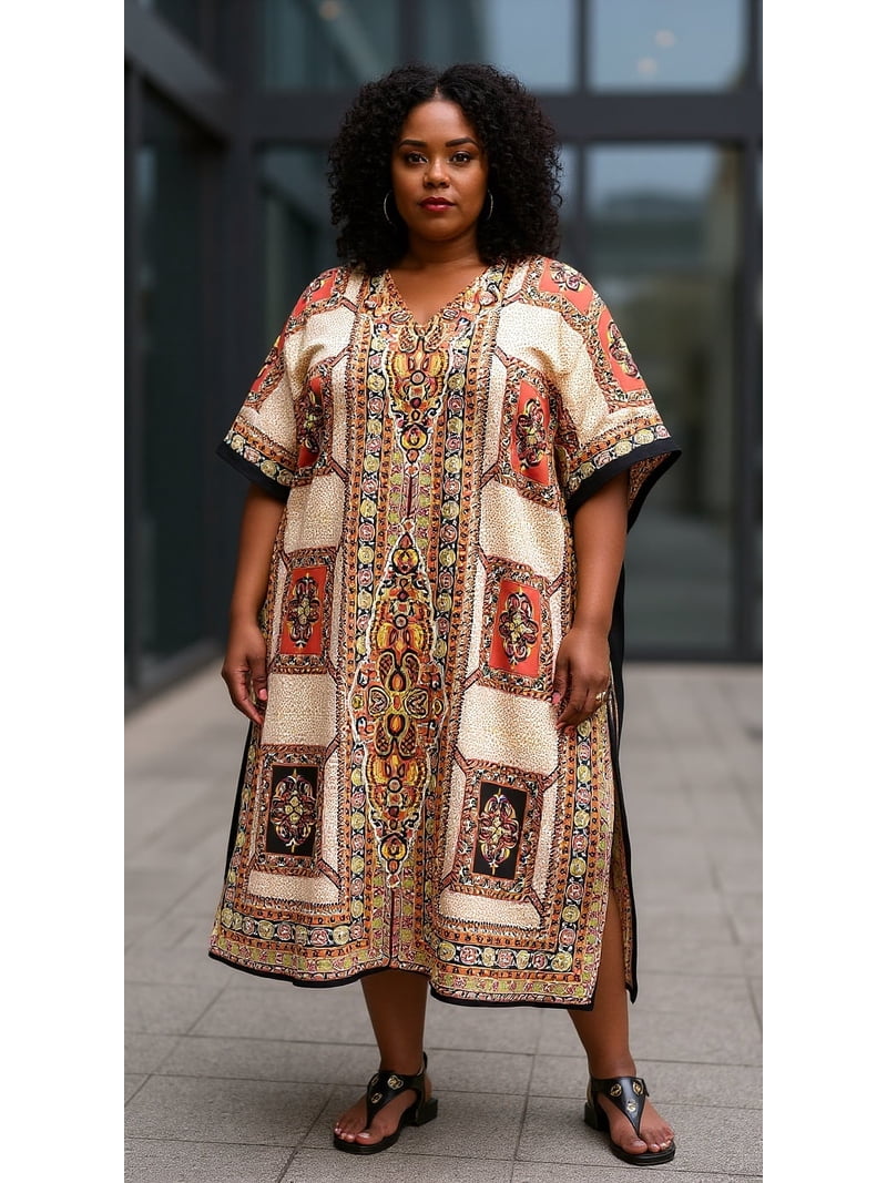 Paisley Print Beige Polyester Kaftan for Women