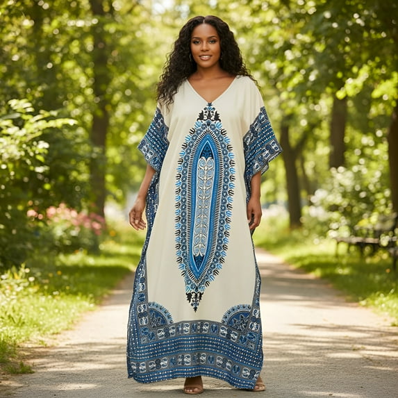 Women's Plus Size Polyester Kaftan Dresses for Women Casual Long Printed Caftan Plus Size Maxi Kimono Ladies Girls Caftans Online by Oussum