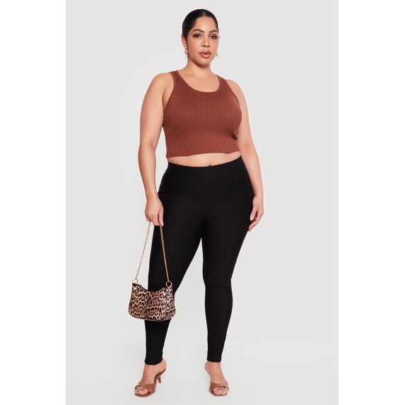 Women's Plus Size Ponte High Waisted Pintuck Pull On Pants