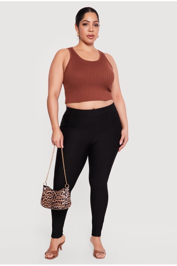 Women's Plus Size Ponte High Waisted Pintuck Pull On Pants