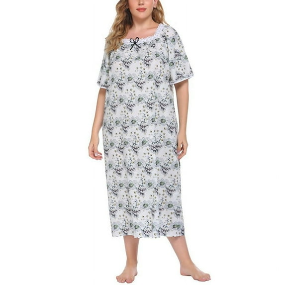 Women's Plus Size Print Sleepshirt Nightgow Womens Sleepwear Cotton Nightgowns Short Sleeve Sleepshirt Print Night Shirt Short Sleeve Loungewear