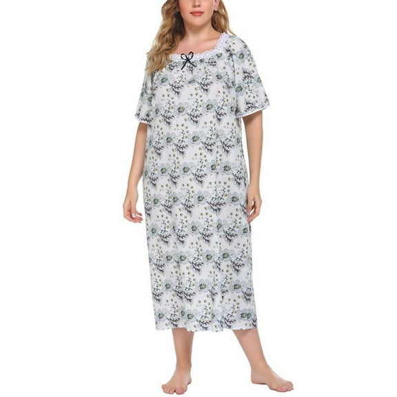 Women's Plus Size Print Sleepshirt Nightgow Womens Sleepwear Cotton Nightgowns Short Sleeve Sleepshirt Print Night Shirt Short Sleeve Loungewear