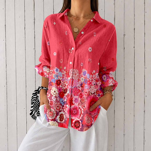 Women’s Plus Size Printed Button Down Long Sleeve Casual Blouse Shirt