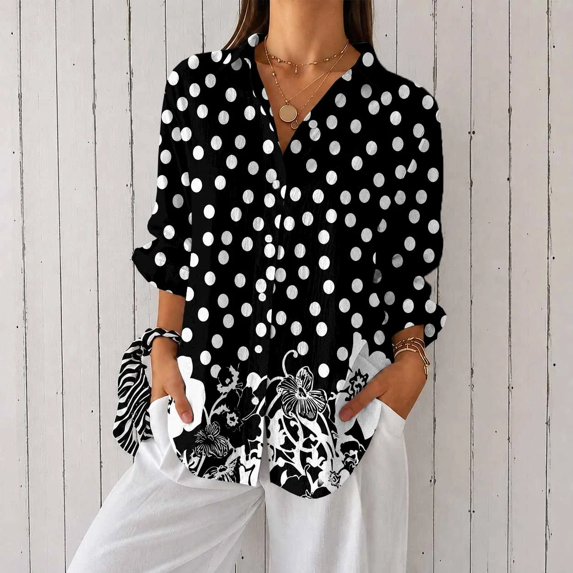 Women’s Plus Size Printed Button Down Long Sleeve Casual Blouse Shirt