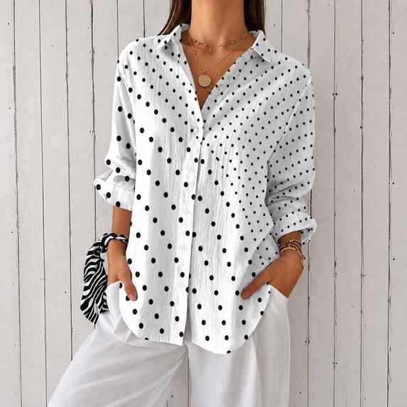 Women’s Plus Size Printed Button Down Long Sleeve Casual Blouse Shirt