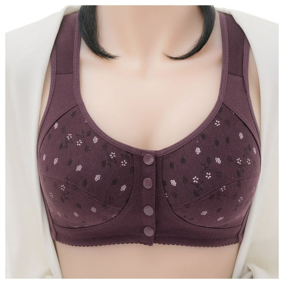 Women's Plus-Size Printed Front Button Vest Comfort Bra Underwear, Bras with Built-In Shelf Liner, Bras for Side Sleeper Comfort, Bras with No Tags for Sensitive Skin, Bras for High Neck Tops