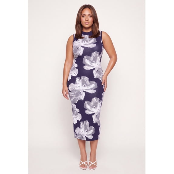 Women's Plus Size Printed Pattern Mock Neck Sweater Dress