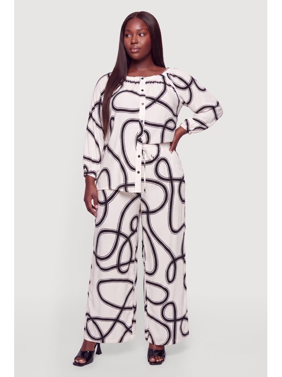 Women's Plus Size Printed Pattern Wide Leg Pants